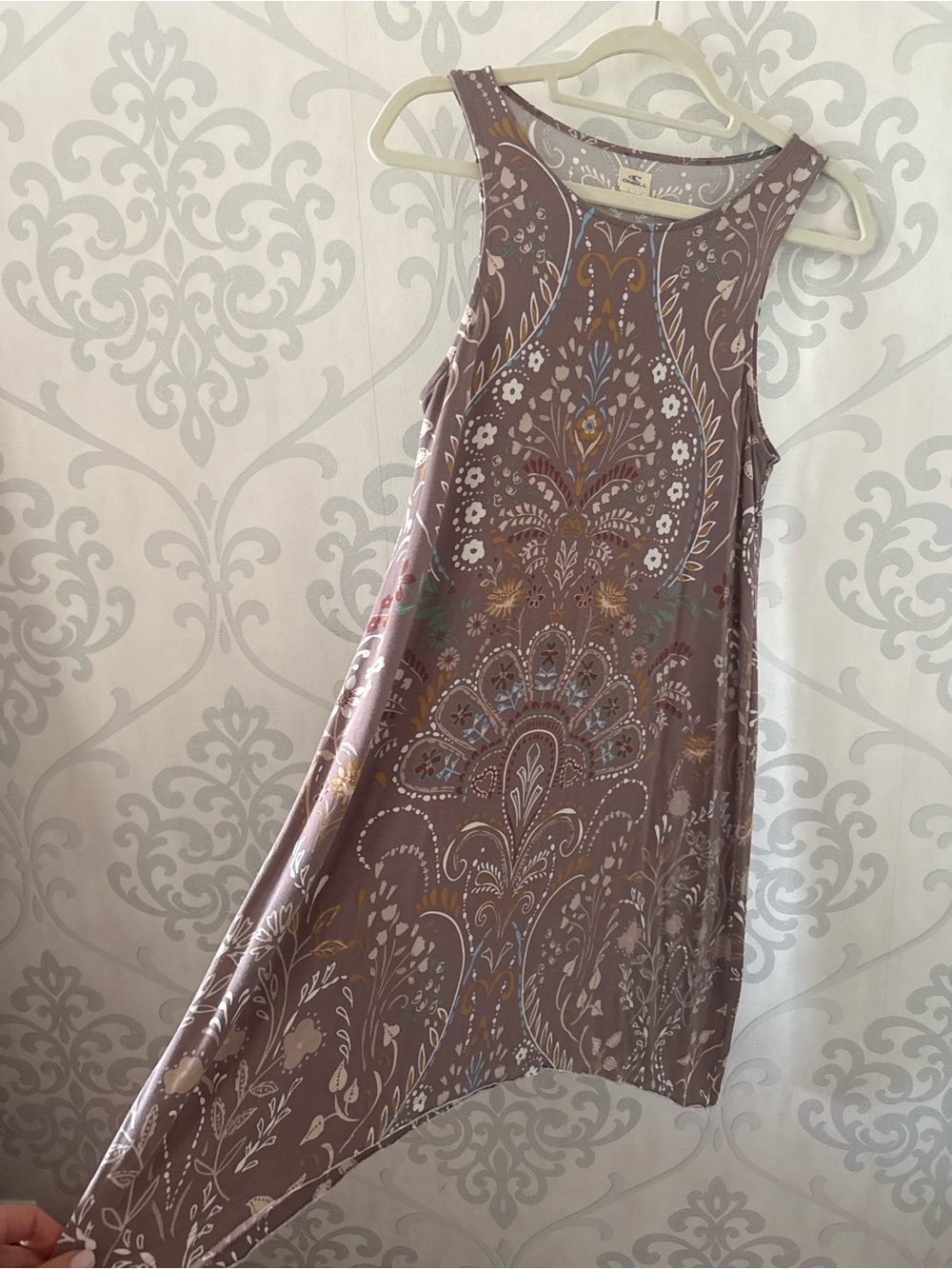 O'Neill Paisly Sleeveless Dress in Taupe with Multicolor Floral Print